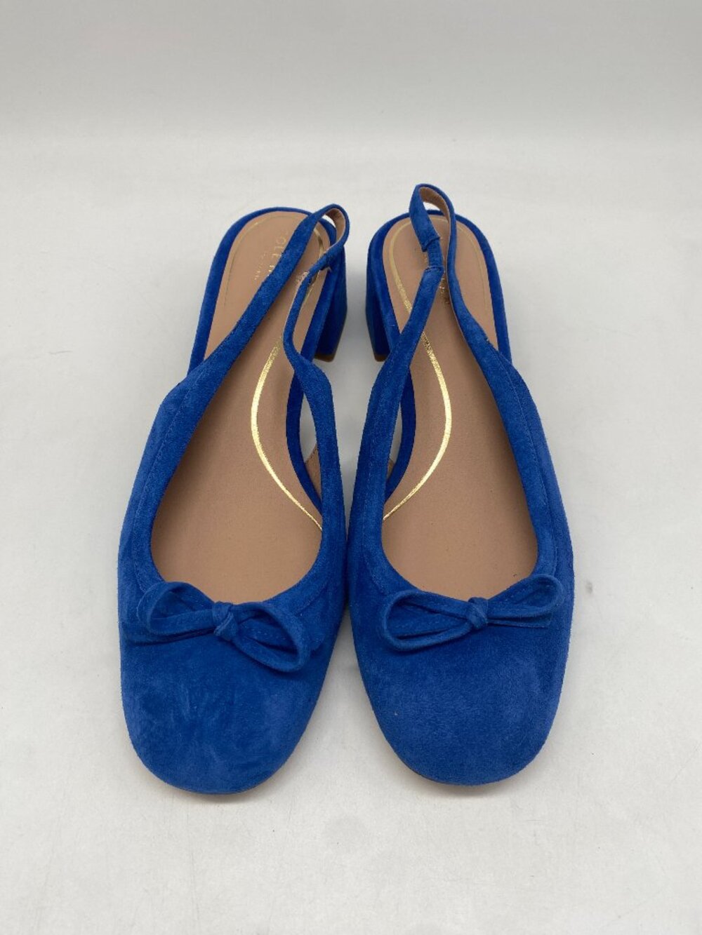 Women's Blue Suede Bow Slingback Block Heels